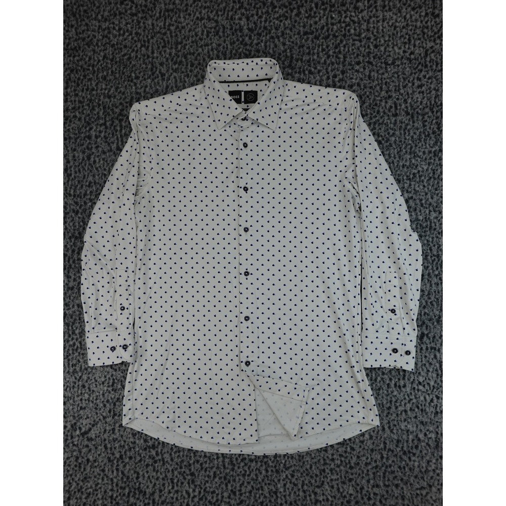 Hugo Boss Performance Shirt Mens L White Navy Geometric Slim Fit 41 16 12019